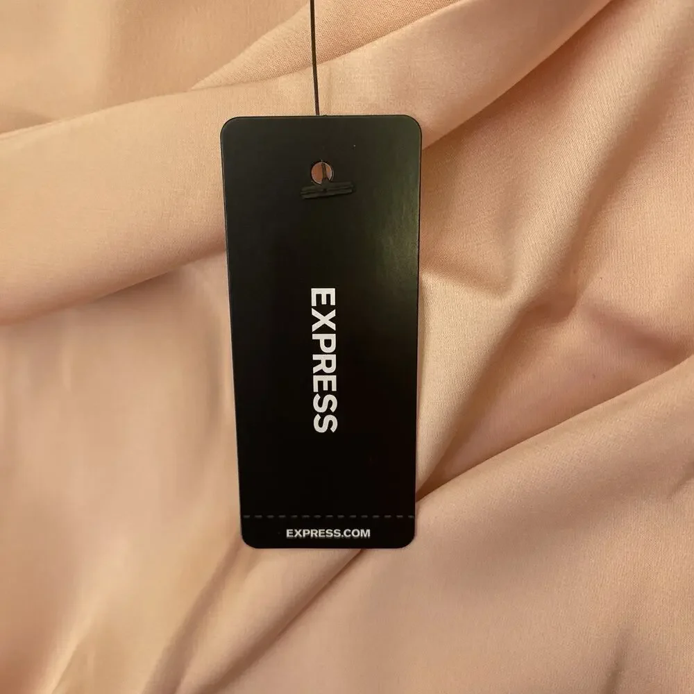 Express Women's Satin One Shoulder Tie Waist Top Pale Pink Size XS - NWT $64 - Picture 15 of 16